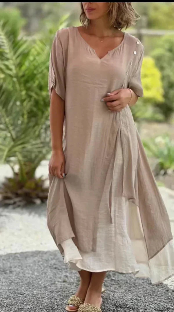 Amabel - Asymmetrische tweedelige jurk met korte mouwen