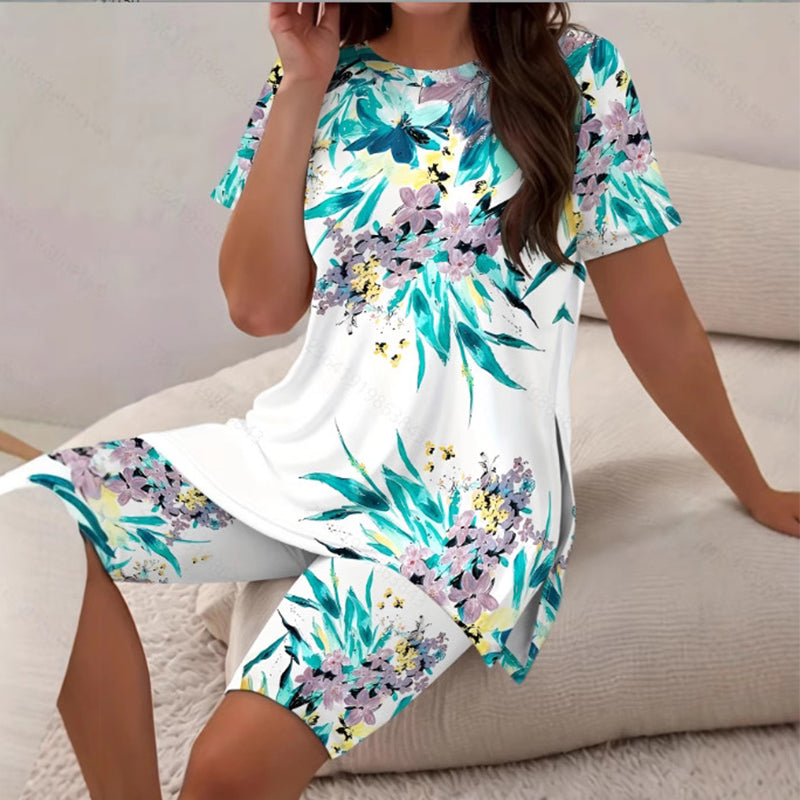 Evorielle - Dames set lange tuniek met zonnebloemprint en bijpassende short