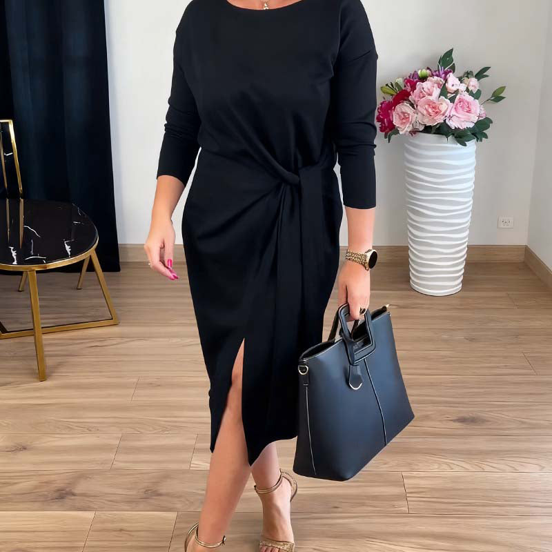 Marialisse - Elegante Midi-Jurk met Strik en Chique Split