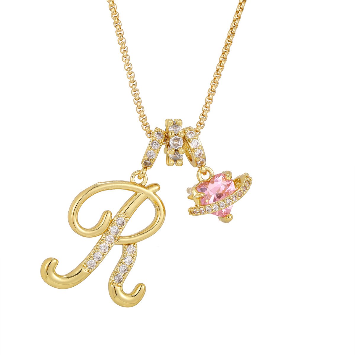 Carmelle - Initialen Ketting Met Roze Hartje