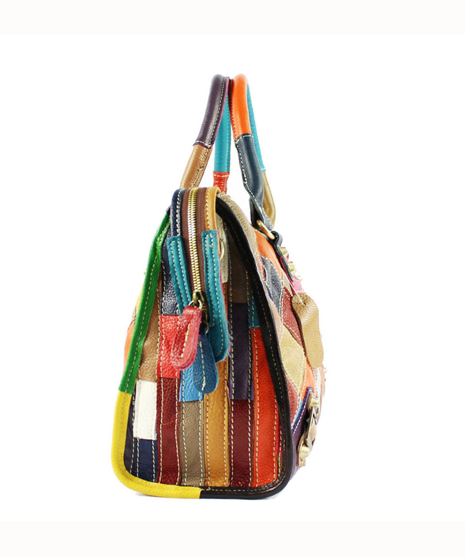 Gravina - Elegante draagtas van patchwork kalfsleer met ritssluiting en colourblock-studs