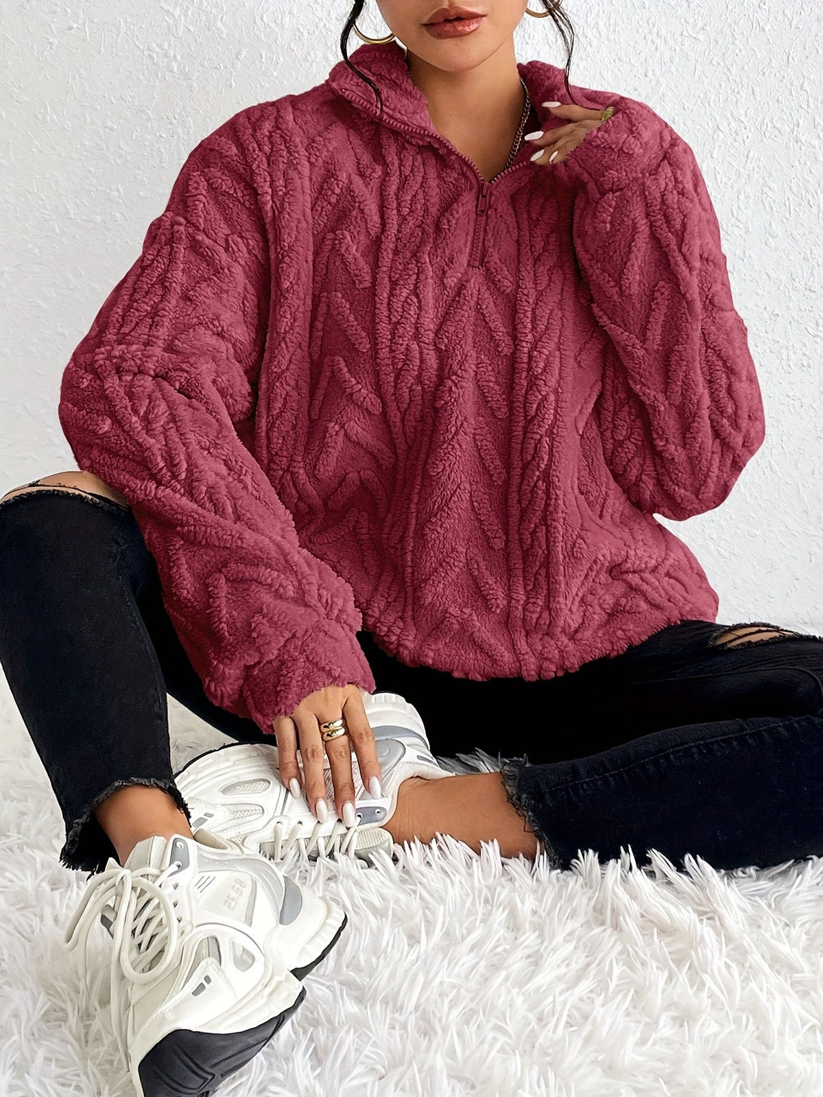 Claudette - Luxe Sweatshirt met Fleece en Kabeltricot