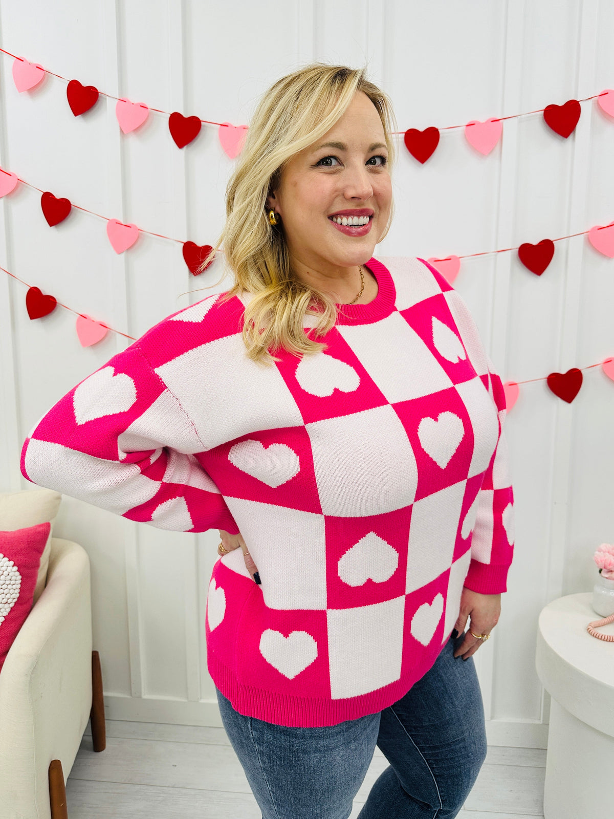Ottilie - Trui met Geruite Hartjes voor Valentijn