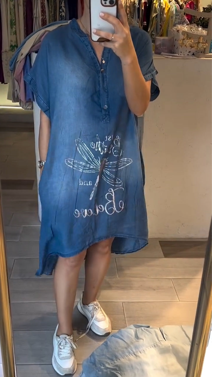 Delphina - V-hals Button Down Jean Casual Dress voor alledaagse stijl