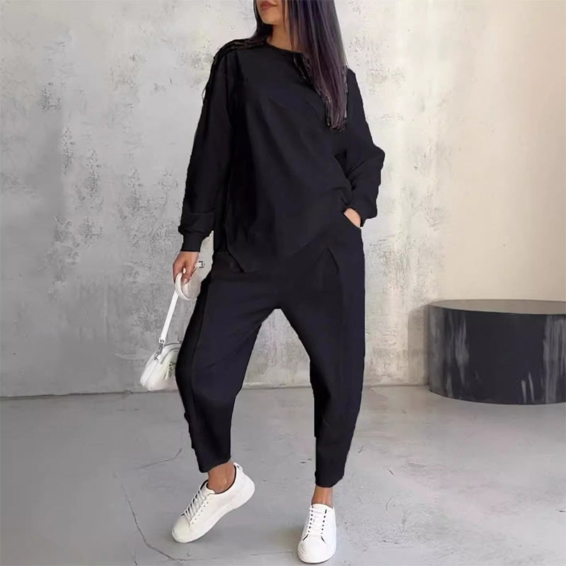 Evanna - Vrouwen asymmetrisch sweatshirt set met comfortabele broek