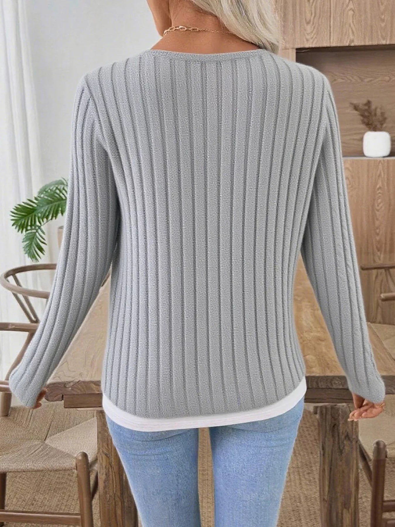 Kalivianne - Geribbelde Winter T-shirt met Lange Mouwen