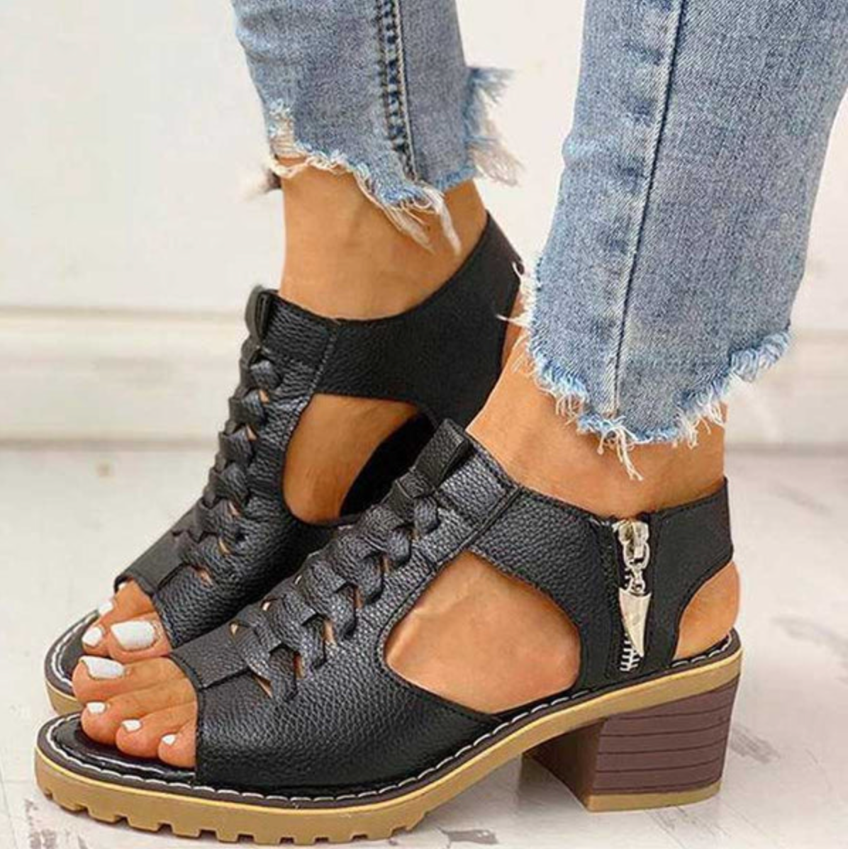 Gwenora - Dames sandalen met orthopedische blokhak