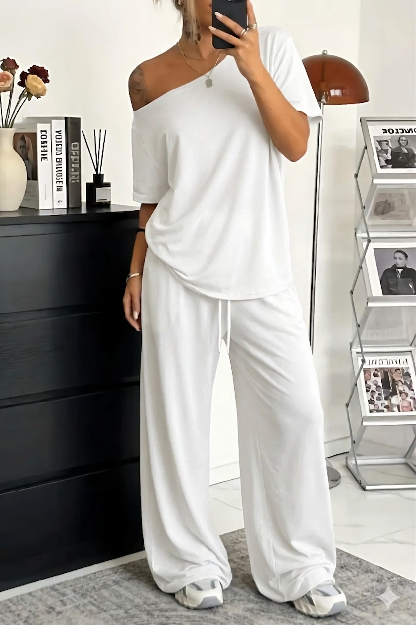 Evarisse - Dames tweedelig set met blote schouders casual comfort