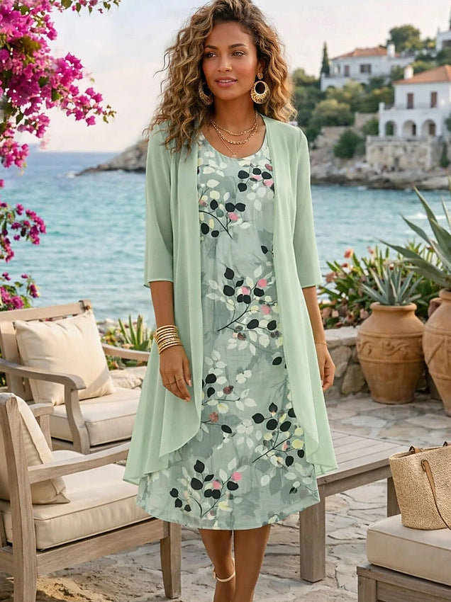 Ilynessa - Vrouwen set chiffon jurk met lichte cardigan