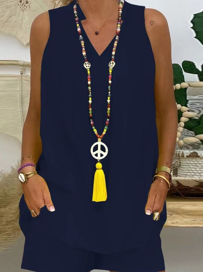 Thessaly - Mouwloze casual damesset met hoge hals voor een elegante zomerstijl