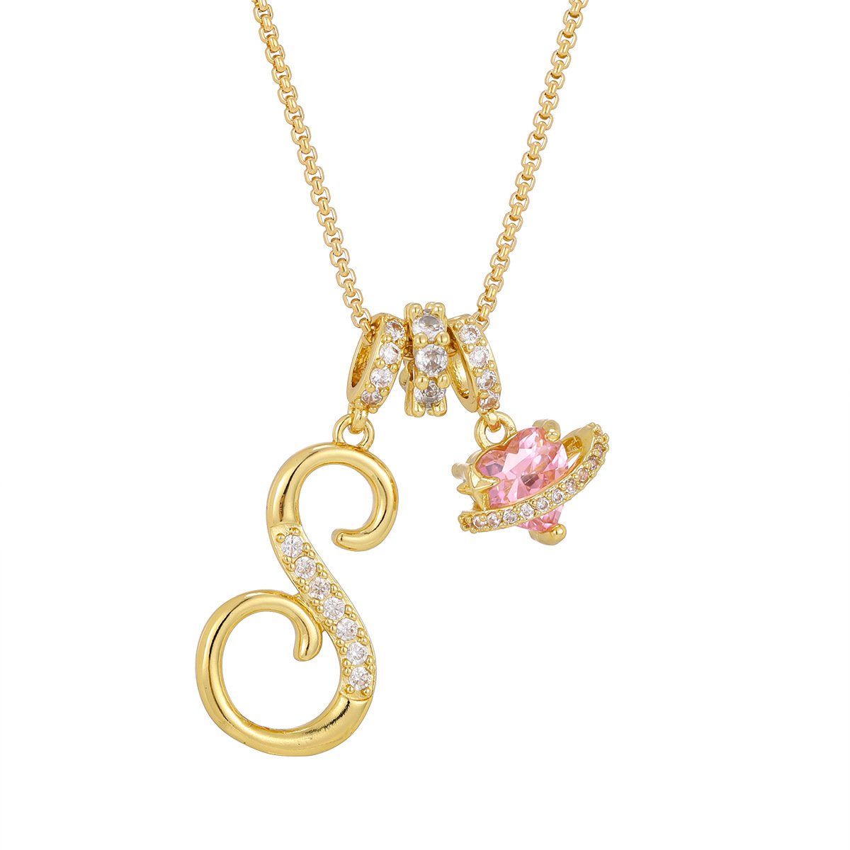 Carmelle - Initialen Ketting Met Roze Hartje