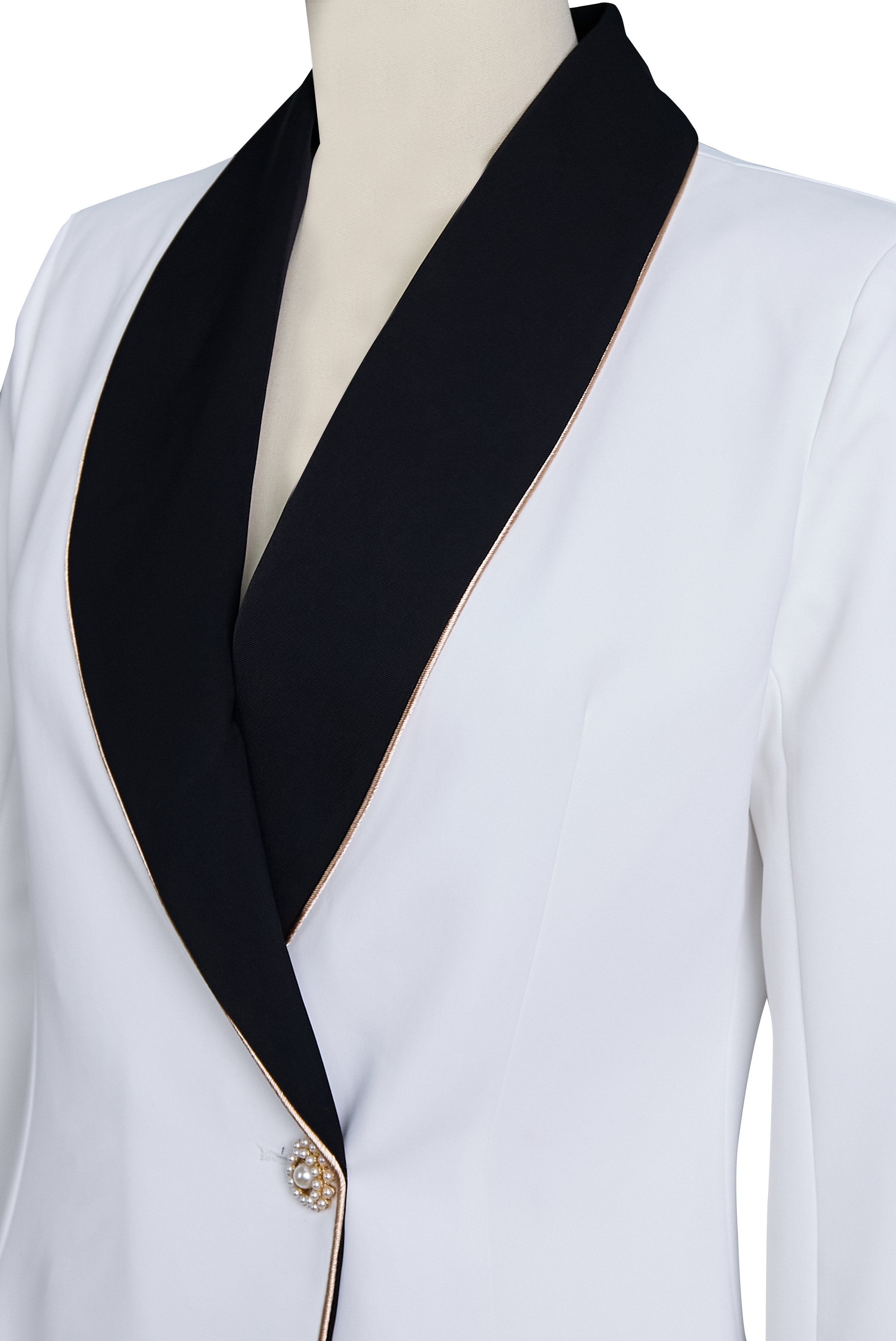 Kaenisse - Elegante Witte Asymmetrische Blazer met Zwarte Revers