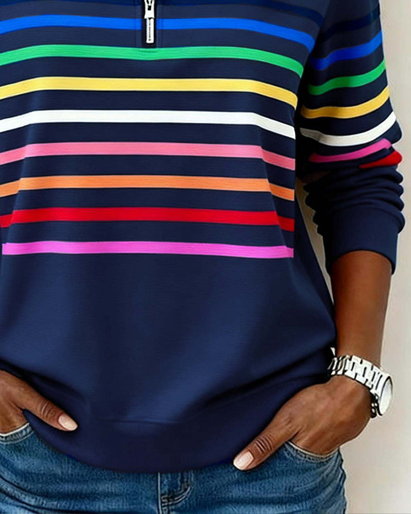 Isavelline - Casual Sweatshirt met Kleurige Strepen