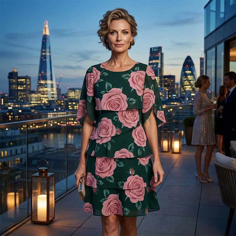 Qyvelle - Vrouwenjurk met Bloemenprint, Ruime Pasvorm, Vloeiende Mouwen, Elegante Stijl