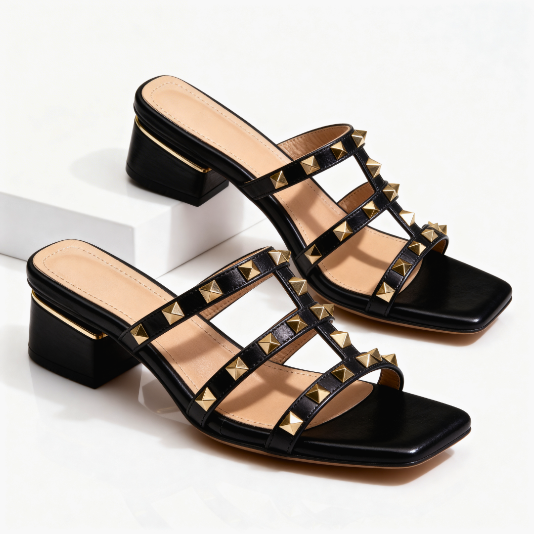 Frovelle - Dames sandalen met studs lederen comfortabele zool lage hak chique stijl