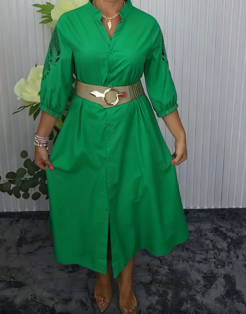 Mavellea - Elegante dameshemdjurk met riem en vloeiende midi-snede