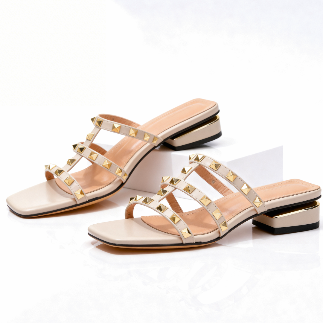 Frovelle - Dames sandalen met studs lederen comfortabele zool lage hak chique stijl