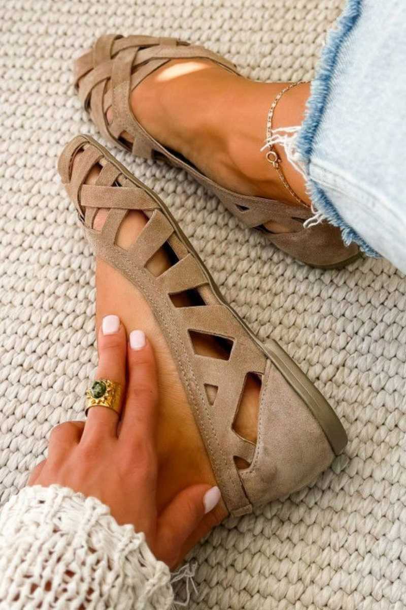 Vespera - Vrouwen platte gevlochten sandalen met open teen