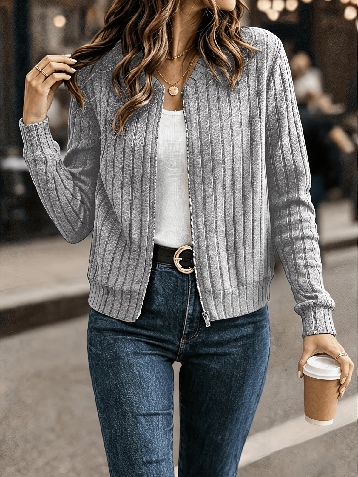 Coby - Dames ribgebreide vest met rits