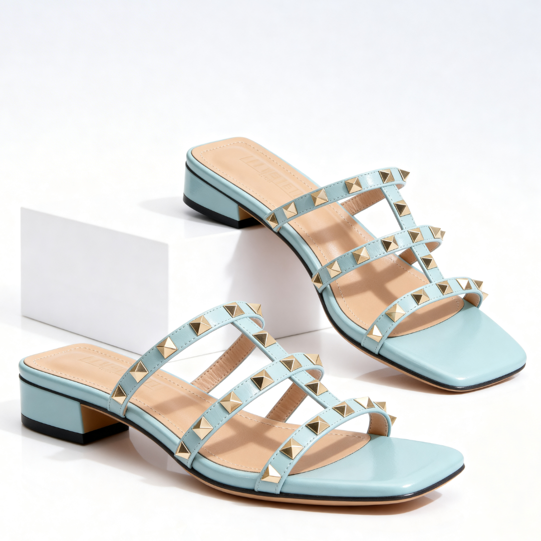 Frovelle - Dames sandalen met studs lederen comfortabele zool lage hak chique stijl