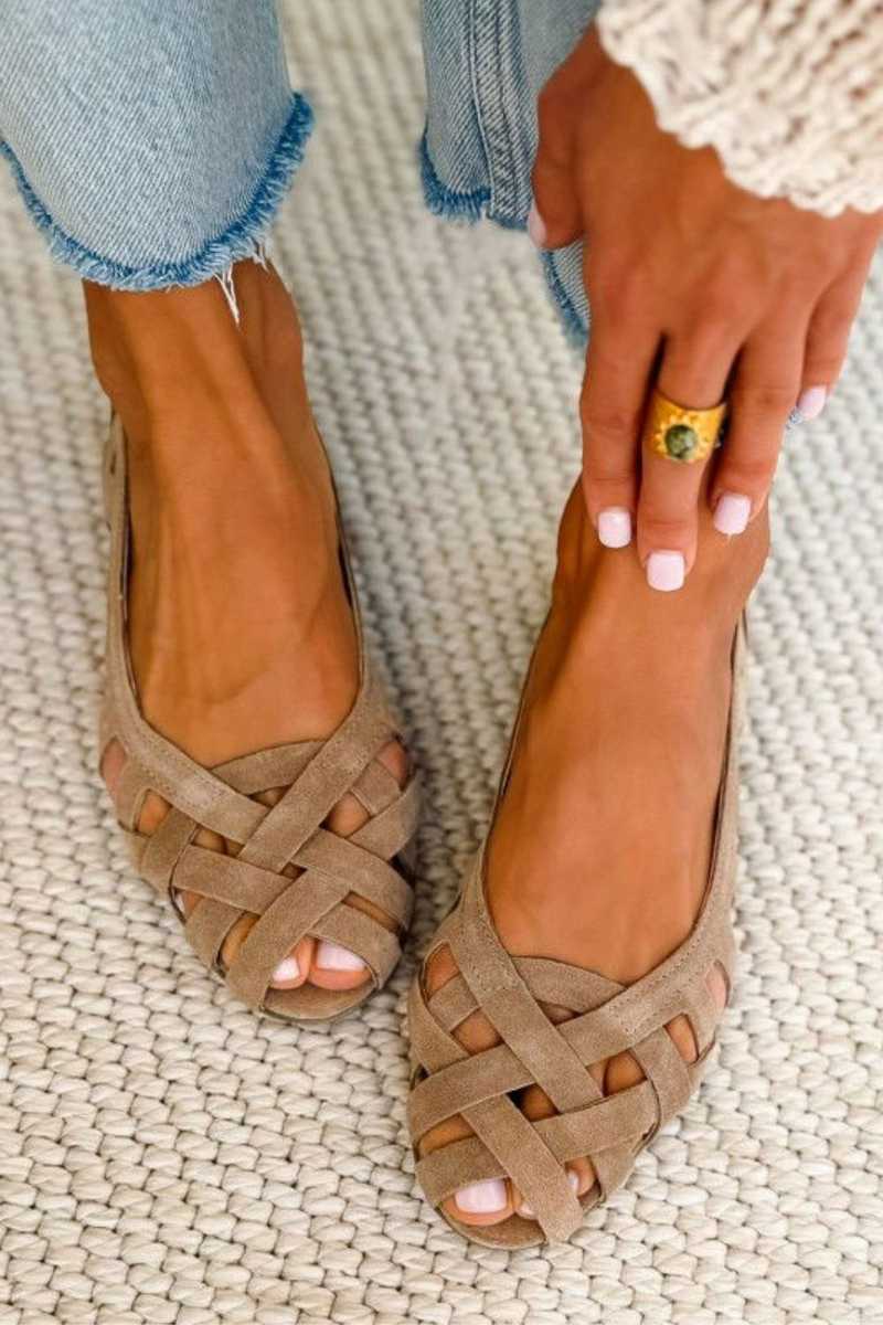 Vespera - Vrouwen platte gevlochten sandalen met open teen