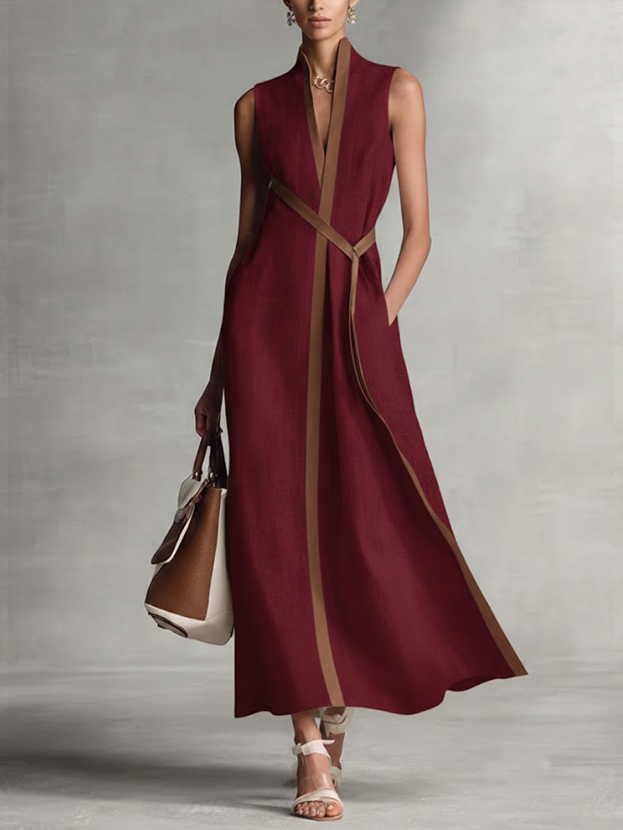 Azyra - Lange Vrouwelijke Jurk Vloeiend Zonder Mouwen Elegante Cross-Taille