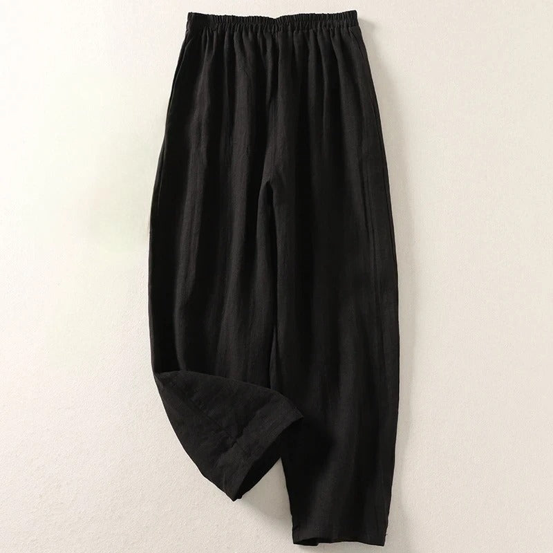 Arelise - Vrouwelijke fluïde broek van katoen-linnen met elastische taille