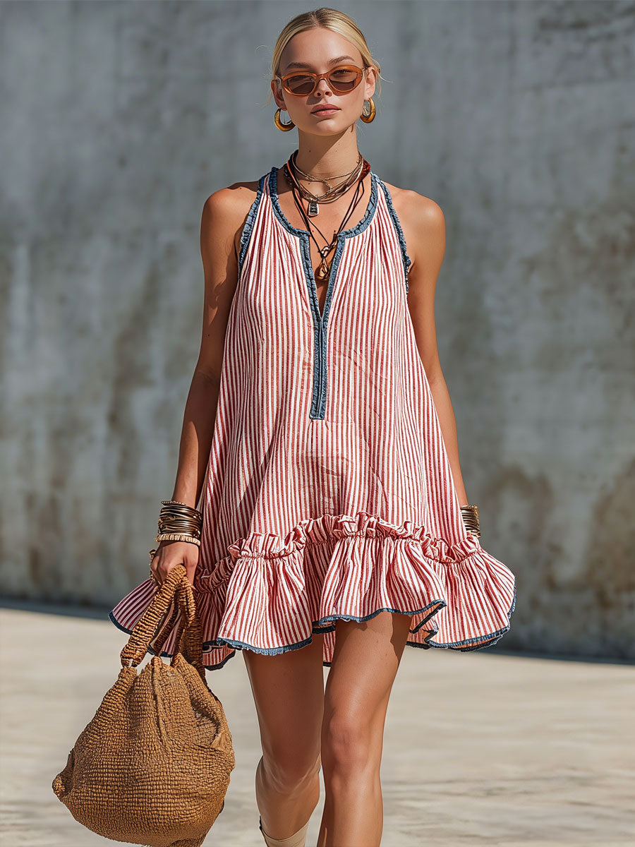 Merova - Mini jurk met halterhals en volantdetails