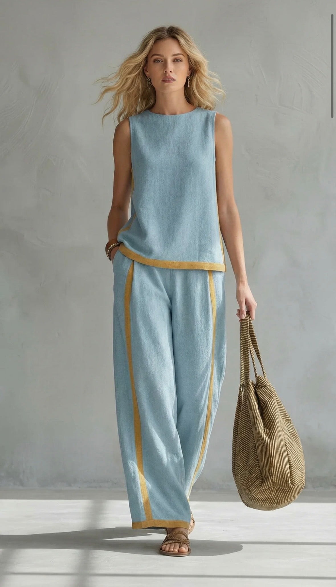 Tavindra - Elegante Katoen Linnen Set voor Dames – Mouwloos Top & Wijde Broek