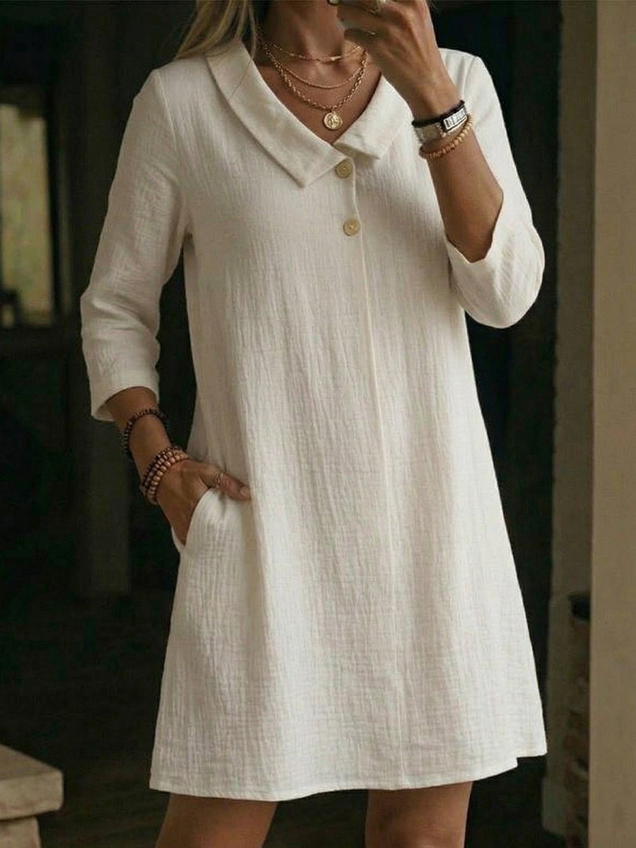 Rixora - Dames Jurk Met Een Ruime Pasvorm, Reverskraag, Praktische Zakjes, Comfortabel Voor Elke Dag