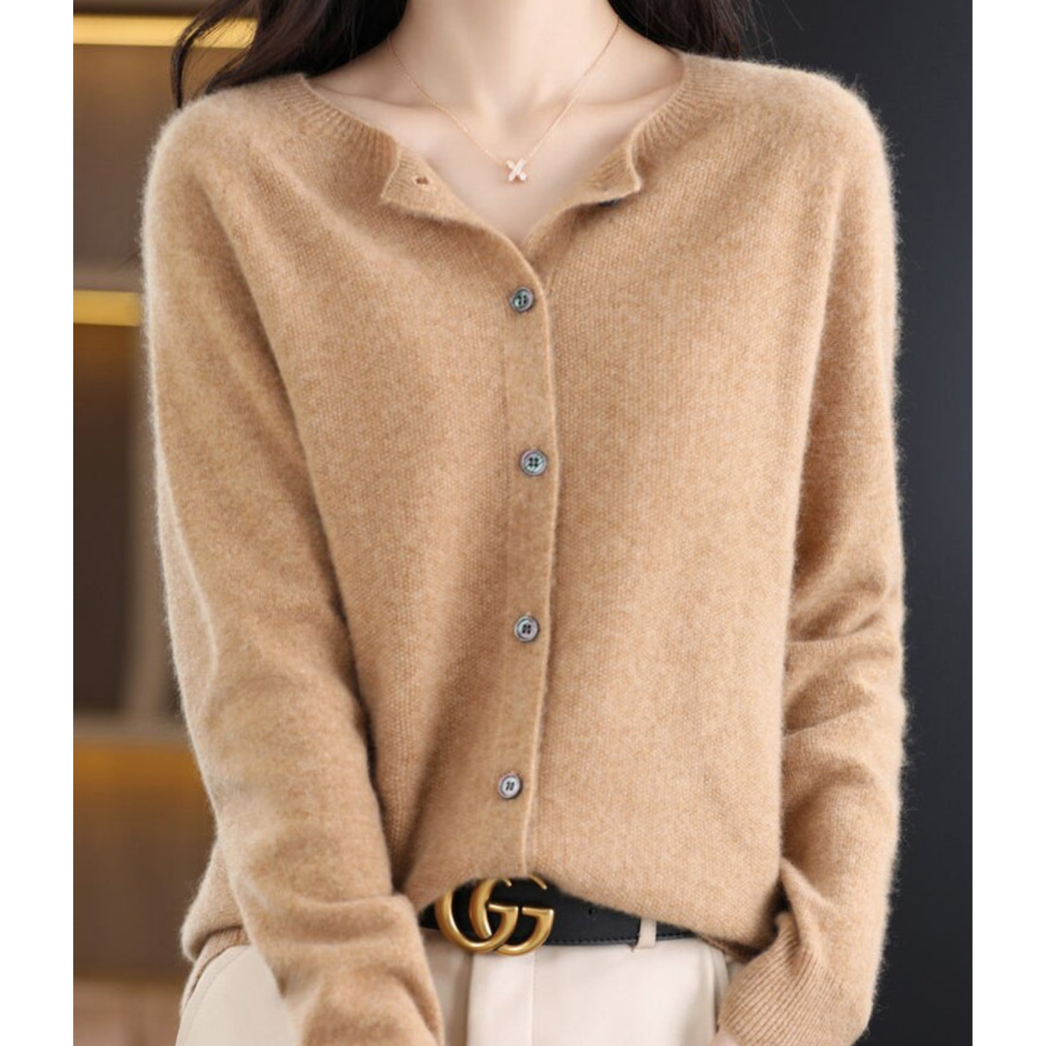 Elyse - 100% Pure Merino Wol Dames O-hals Cardigan Kasjmier Trui