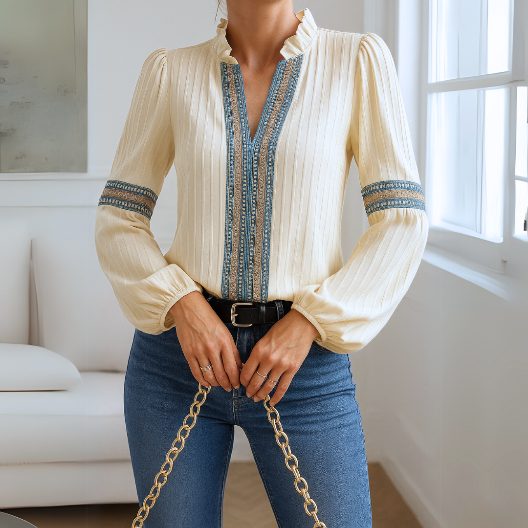 Mirabel - Kanten blouse met V-hals