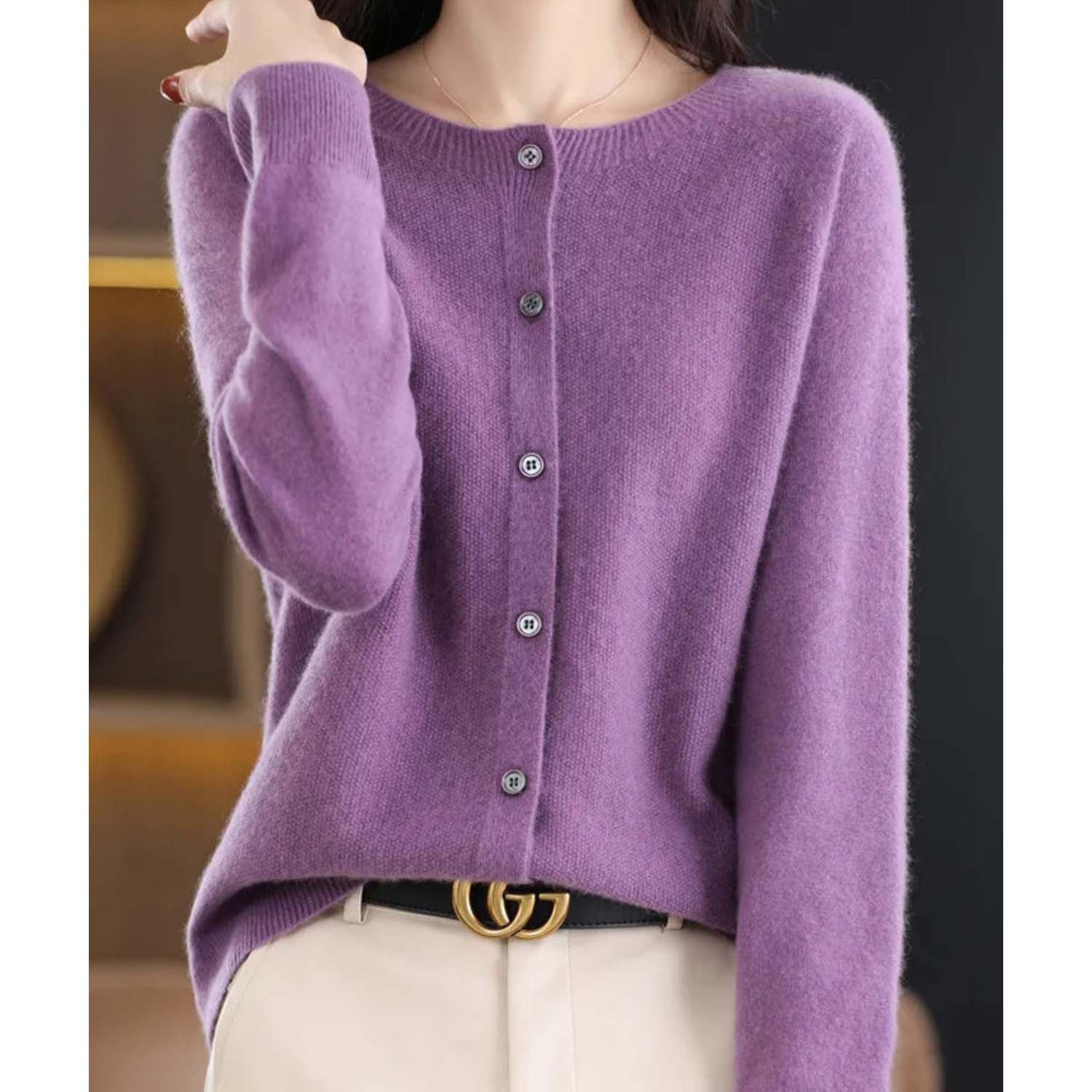 Elyse - 100% Pure Merino Wol Dames O-hals Cardigan Kasjmier Trui