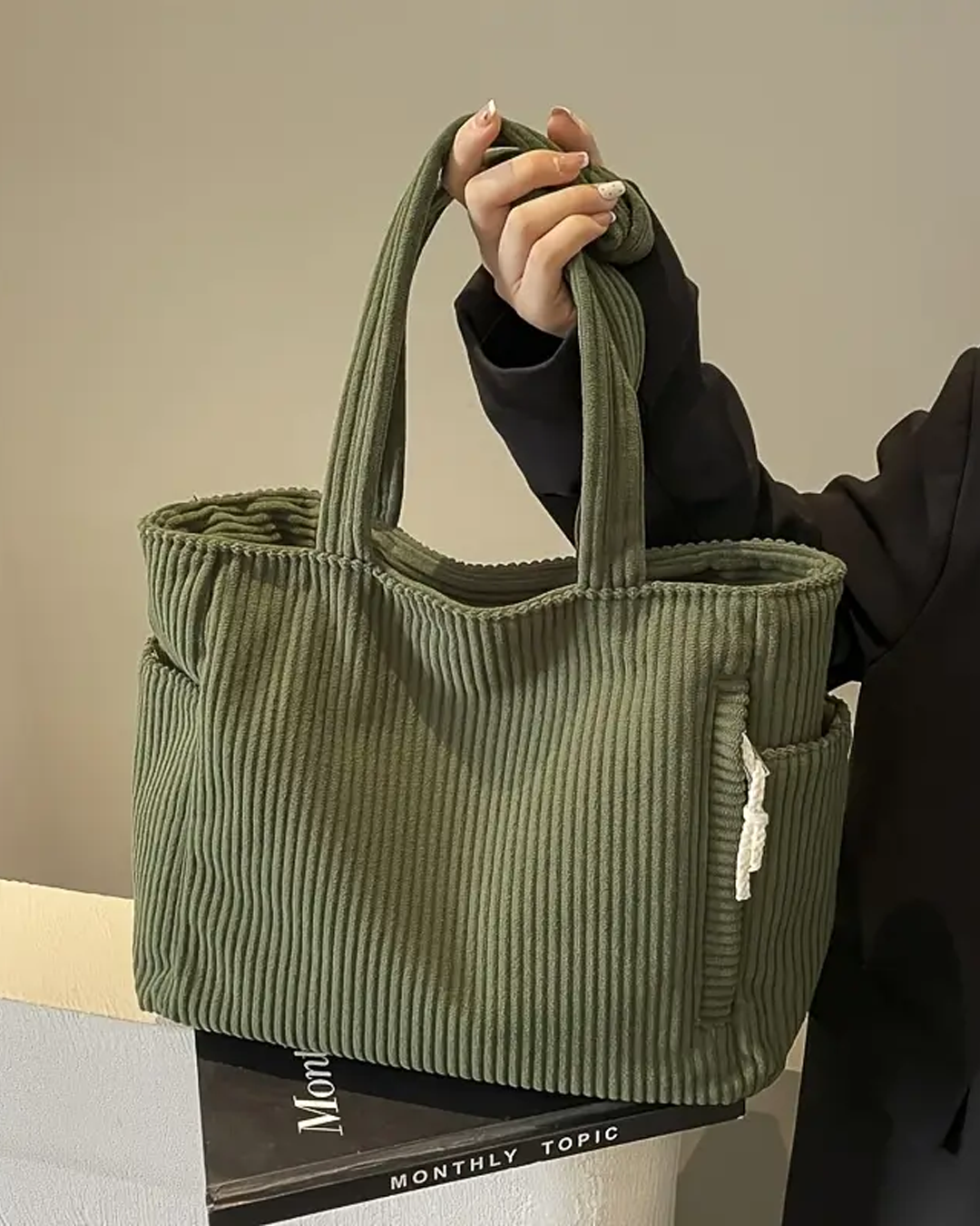 Gisara - Geribde tote bag met koorddetail