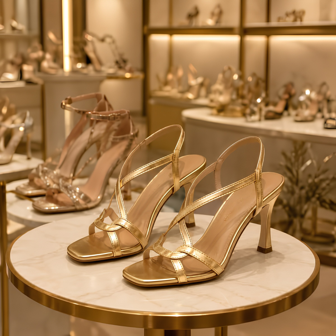 Faustine - Dames gouden sandalen met kruisbandjes
