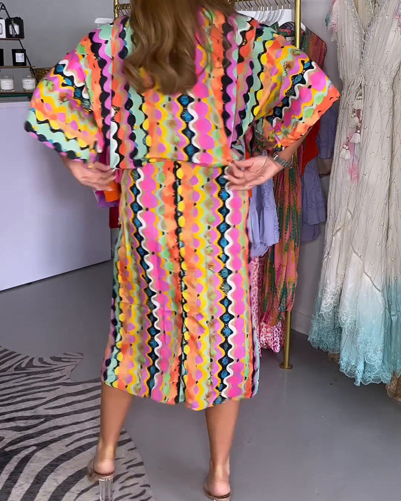 Rosaria - Dames Multicolour V-hals Midi Dress
