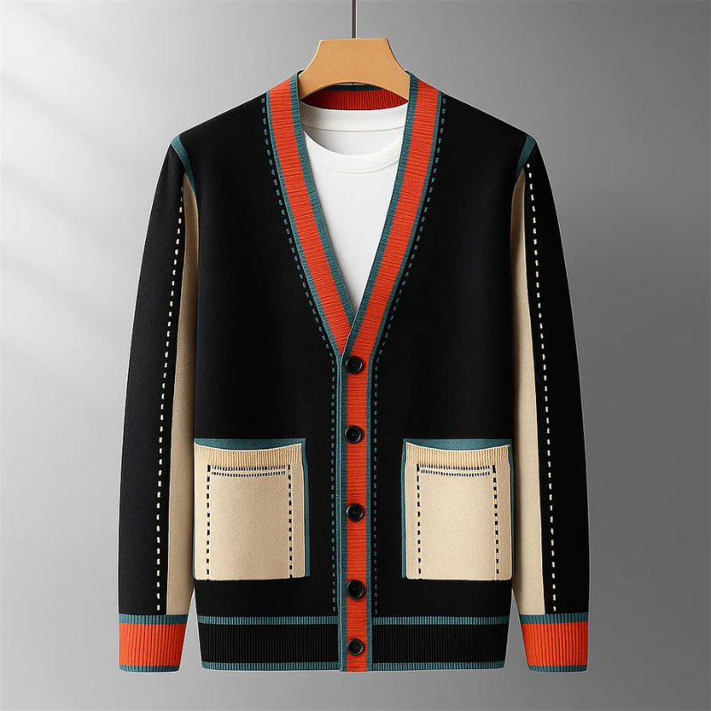Norbert - Gebreide V-hals Vest met Contrasterende Details