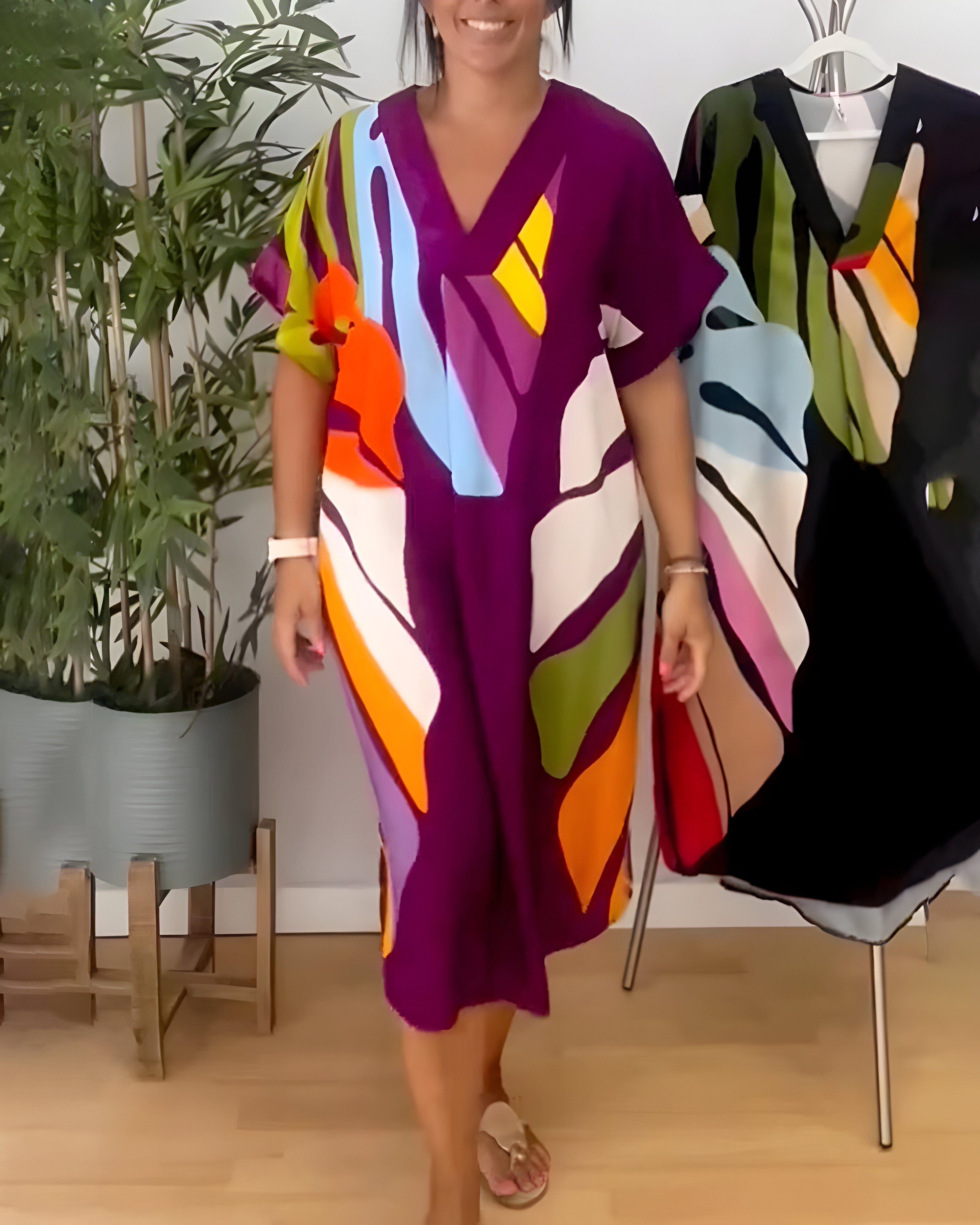 Nerissa - Casual jurk met kleurrijke bladprint voor een frisse en natuurlijke stijl