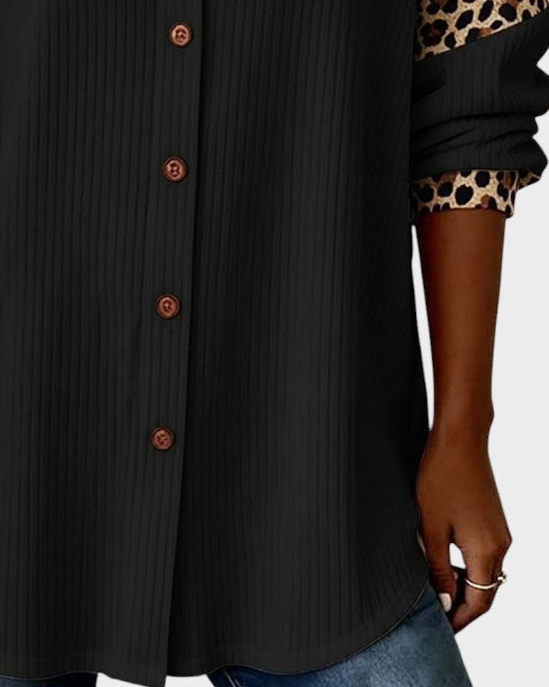 Oralynesse - Bicolor Knopshirt met Luipaarddetails