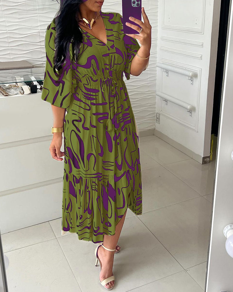 Sanae - Jurk met V-hals en elegante print