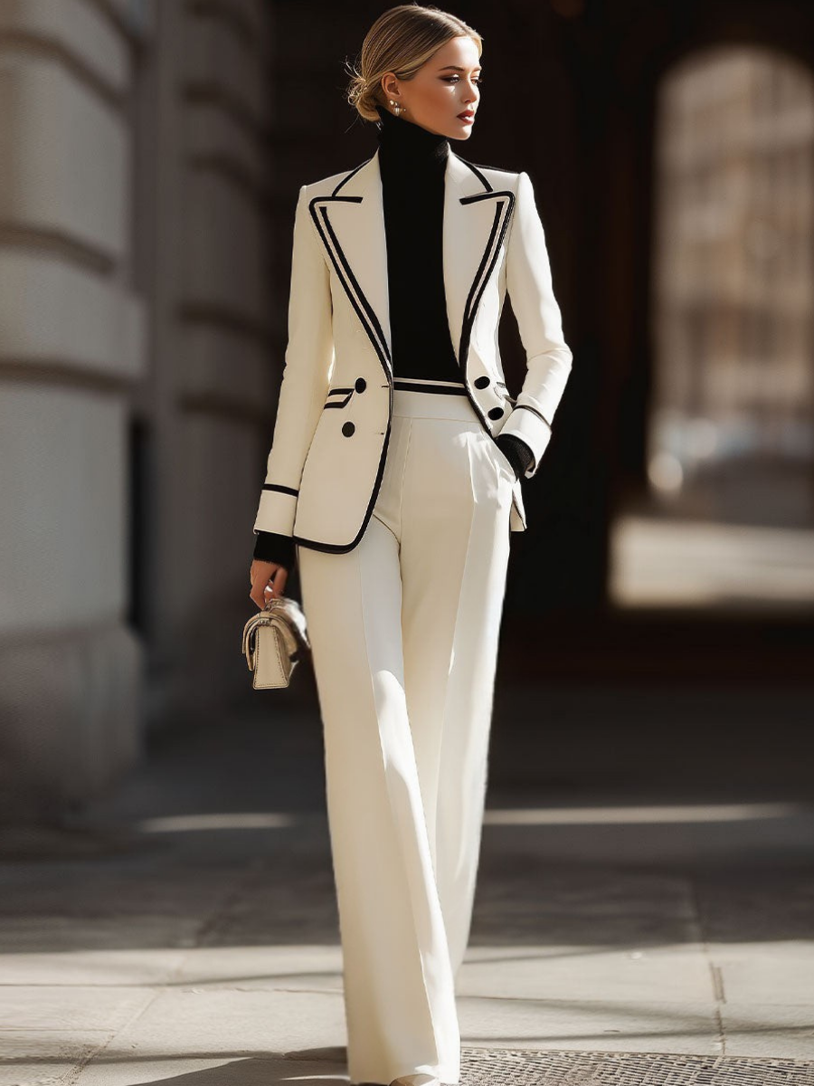 Praxine - Vrouwen Set Elegante Blazer Met Dubbele Knoop en Brede Broek