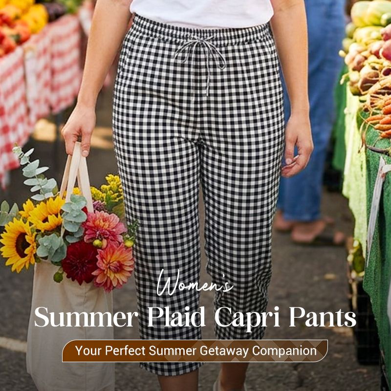 Novirae - Dames capri broek met vichy ruitjes, casual pasvorm