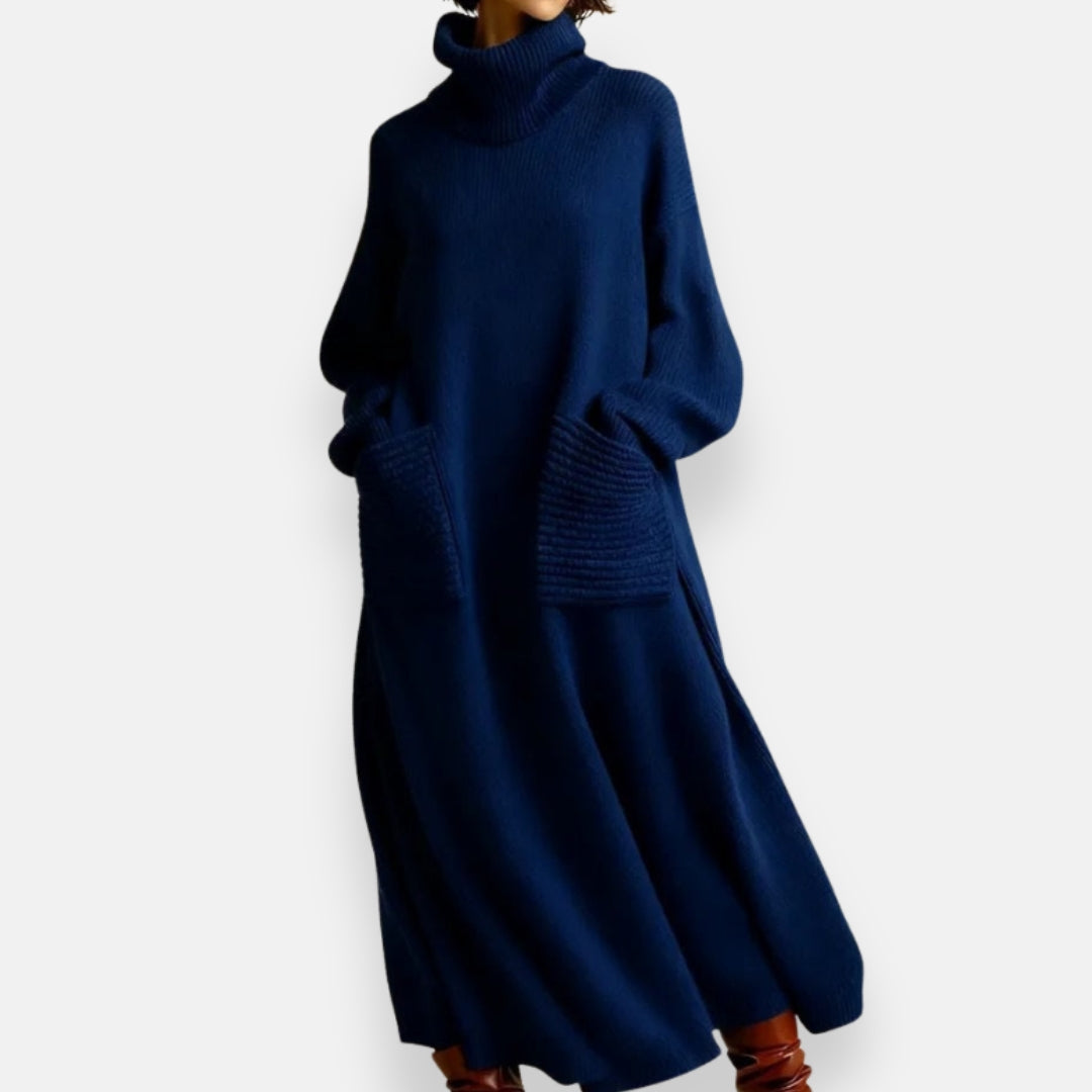Alyndra - Lange Tricot Jurk met Hoge Hals