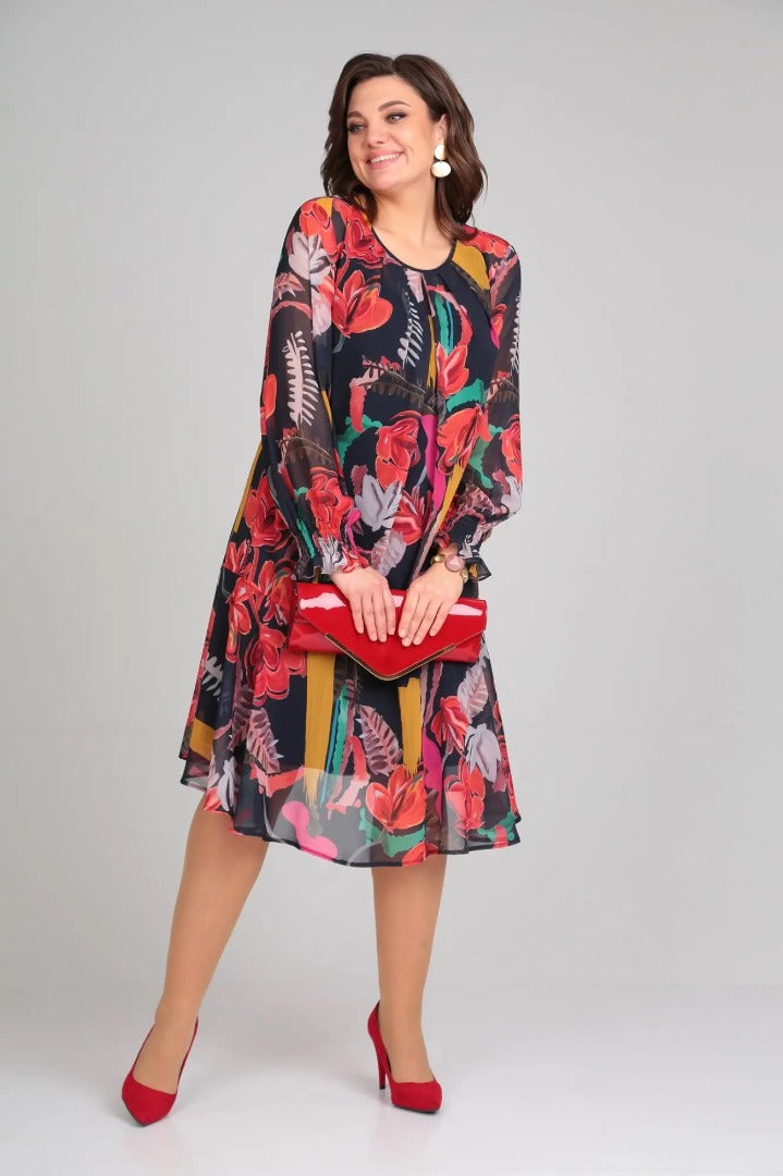 Brisette - Midi Jurk Bloemen Elegantie Modern