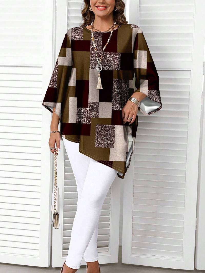 Rhosalivelle - Oversized Blouse met Geruit Motief