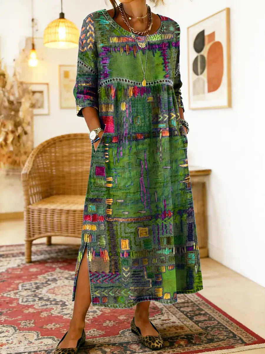 Lunethra - Robe Denim Patchwork Etnisch Dames