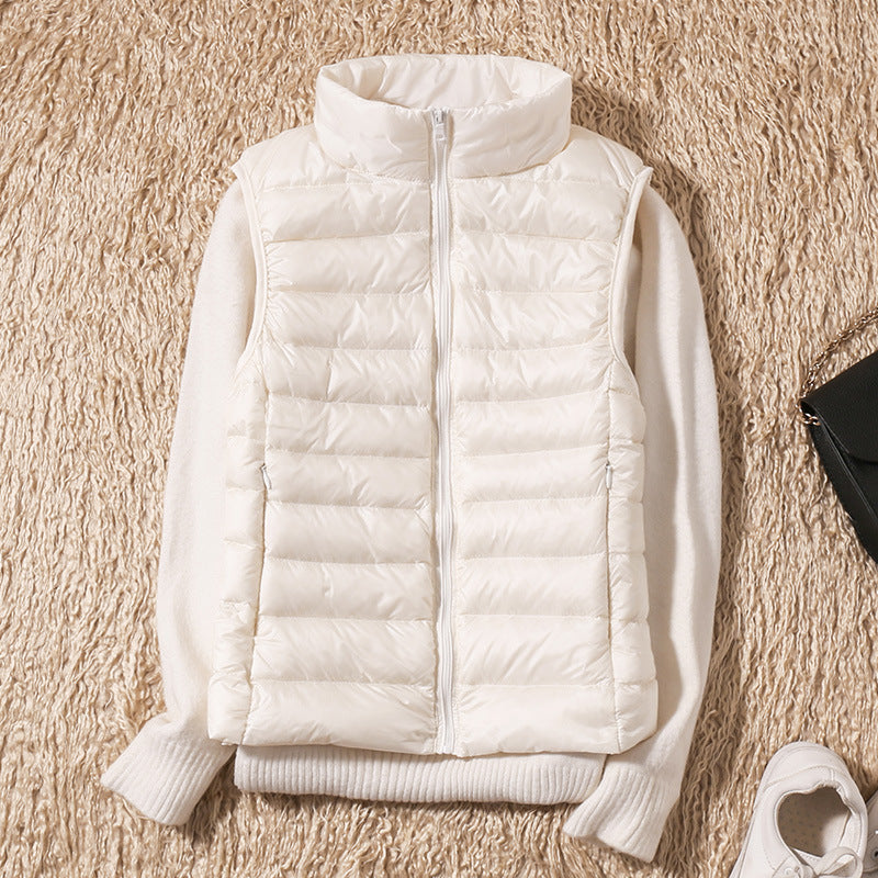 Quelora - Licht Plissé Vest van Dons voor een Elegante Stijl