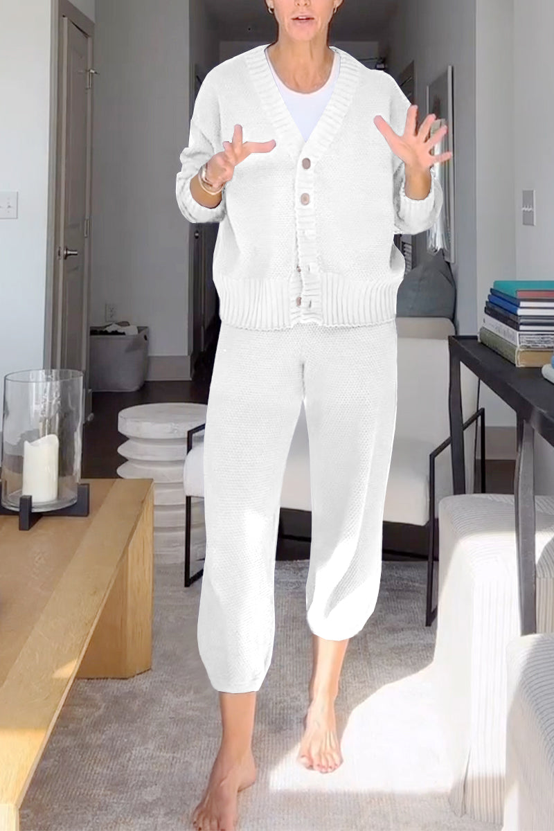 Marielle - Casual dames set met V-hals en wafelstructuur
