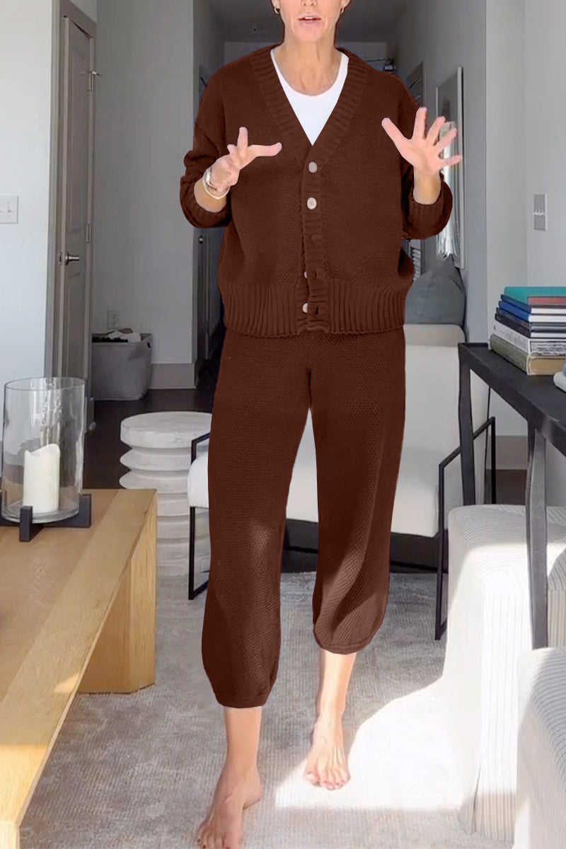 Marielle - Casual dames set met V-hals en wafelstructuur