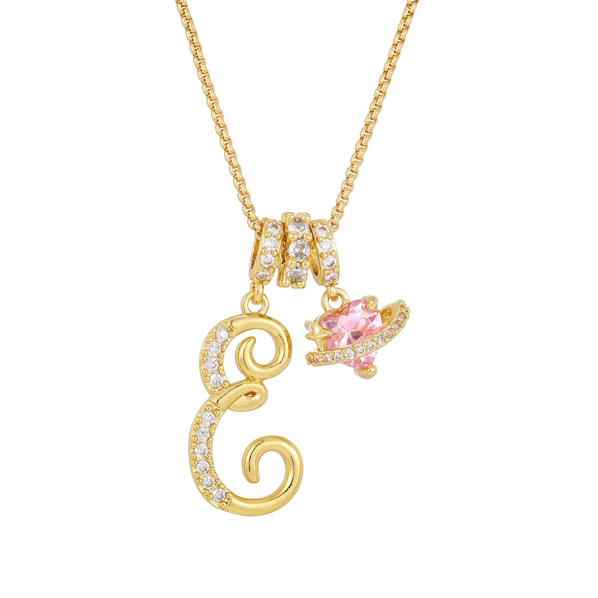 Carmelle - Initialen Ketting Met Roze Hartje